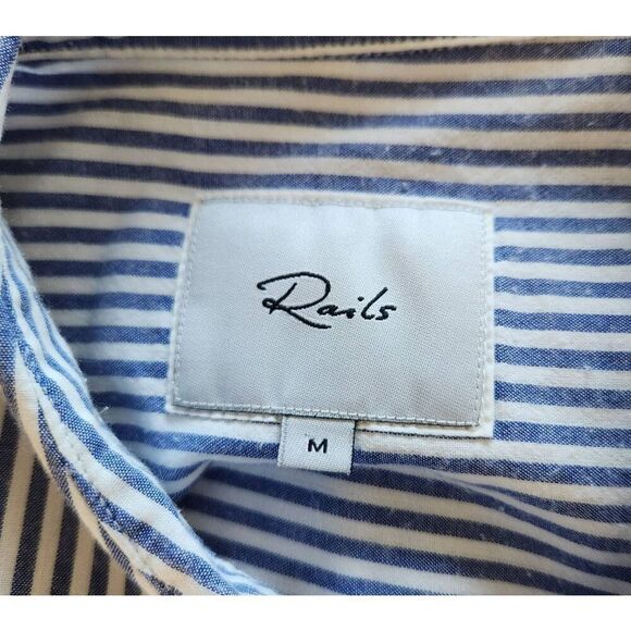 Rails Frances Banker Stripe with Floral Embroidery Patches Button Up Top Size Me - Picture 6 of 7